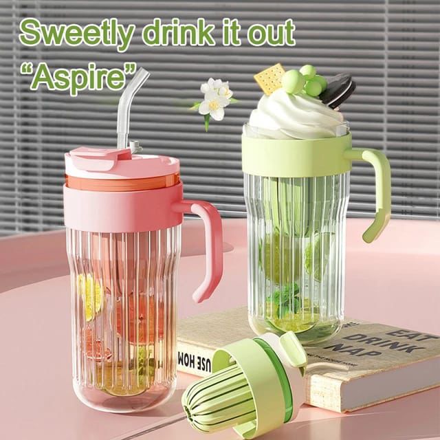 580ML 2in1 Glass Material Water Bottle with Glass Straw and Tea Infuser