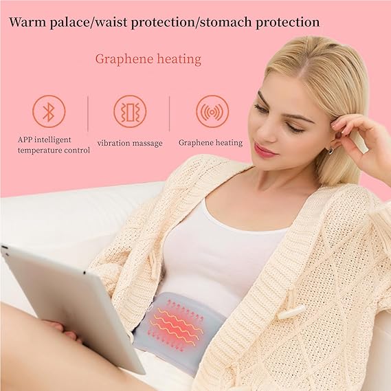 Electric Period Cramp Massager Vibrator Heating Belt for Menstrual Relief Pain Waist Stomach Warming Women